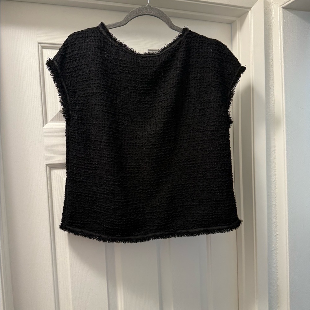 Max Studio Black Textured Short Sleeve Top